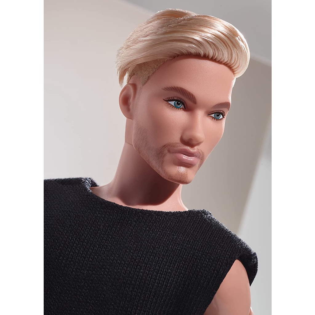barbie-signature-looks-ken-doll-blonde-with-facial-hair-fully-posable-fashion-doll-wearing-black-t-shirt-amp-vinyl-pants-gift-for-collectors-gtd90-ตุ๊กตาบาร์บี้-เสื้อยืด-และกางเกงไวนิล-สีดํา-สีบลอนด์-