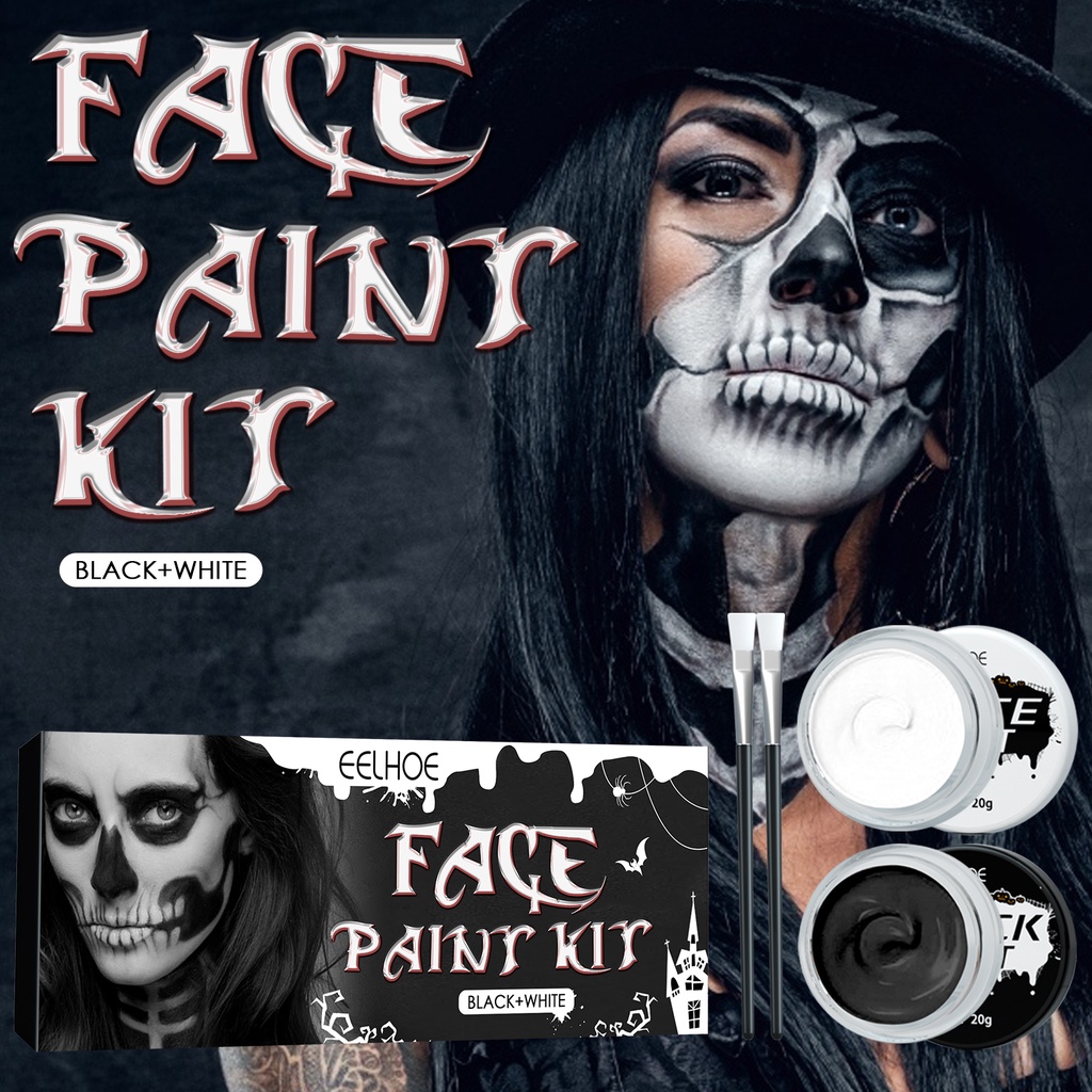 eelhoe-face-paint-set-halloween-black-and-white-body-paint-body-paint-vampire-zombie-skeleton-face-makeup-paint-ดอกไม้