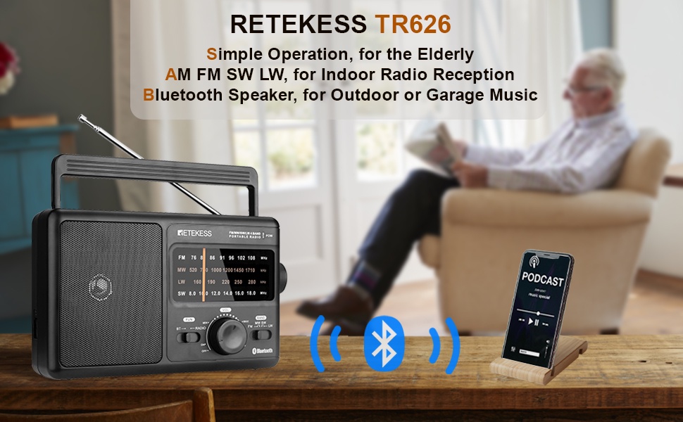 รูปภาพของ Retekess Tr626 Am Fm Lw วิทยุสั้นรับสัญญาณวิทยุ World Band ขนาดพกพาพร้อมแบตเตอรี่ Ac Or D สําหรับใช้ในบ้าน (สีดํา)
