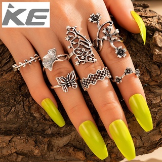 Accessories Leaf Cutout Flower Butterfly Ring 7-Piece  Ring for girls for women low price