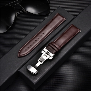 Smooth Genuine Calfskin Leather Watchband 18mm 20mm 22mm Straps with Solid Automatic Butterfly Buckle Business Watch Band