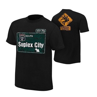 เสื้อยืดผู้หญิง Tee WWE ผู้ชายบร็อค เลสนาร์ "Suplex City" เสื้อยืดคอกลมผ้าฝ้ายสีดํา S-XXXL cL^