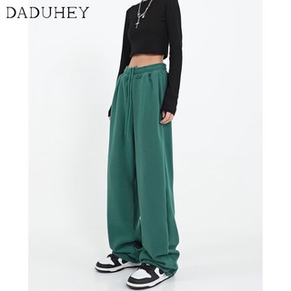 DaDuHey💕 Womens Autumn American Style Green Sports Trousers High Waist Wide-Leg Drooping Mopping Loose Tappered Casual Pants