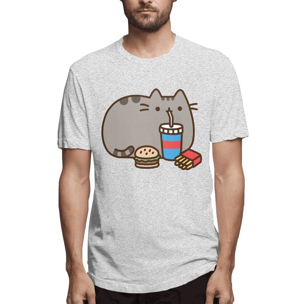 เสื้อยืด-pusheen-the-cat-fast-food-pusheen-สีเทาเข้ม-สําหรับผู้ชาย