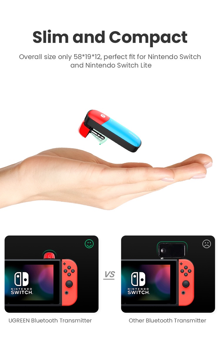 มุมมองเพิ่มเติมของสินค้า Ugreen อะแดปเตอร์ส่งสัญญาณเสียงบลูทูธ 5.0 สําหรับ Nintendo Switch Lite 3.5 มม. AAC SBC