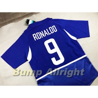 Retro : เสื้อฟุตบอลย้อนยุค Vintage บลาซิล เยือน 2002 Brazil Away 2002 + 9 RONALDO, เสื้อเปล่า !!