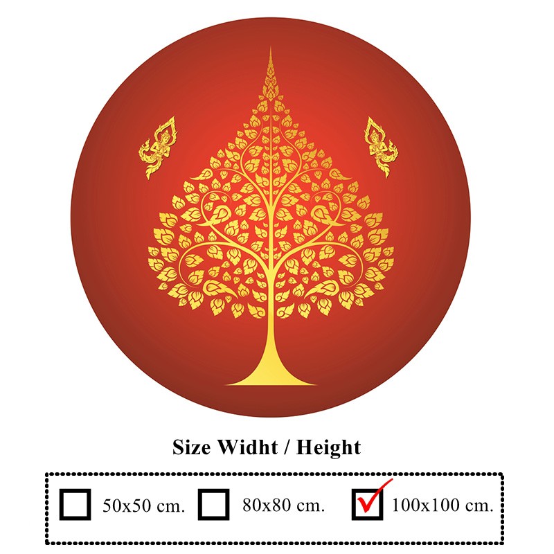 ภาพติดผนัง-ลายต้นโพธิ์วงกลมเทวดาสาธุ-พื้นแดง-กาวในตัว