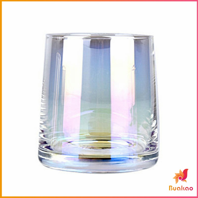ถ้วยแก้ว-สั้นสีโฮโลแกรม-แก้วสีรุ้ง-พร้อมส่ง-ของขวัญวันเกิด-glass-cup