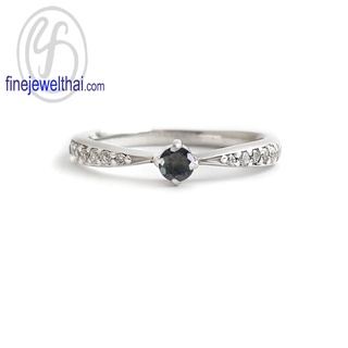 Finejewelthai-แหวนนิล-นิลแท้-แหวนเพชรCZ-แหวนเงินแท้-พลอยประจำเดือนเกิด-Black-Spinel-Silver-Ring-Birthstone-R1378on