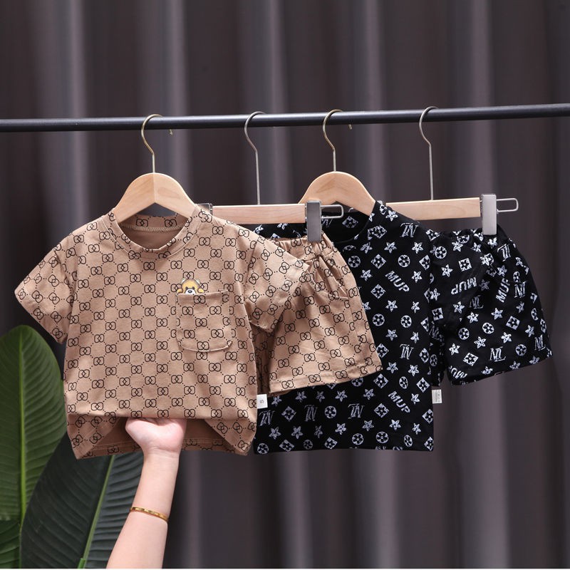 ชุดเสื้อยืดแขนสั้นเด็กผู้ชาย-เด็กใหม่-เสื้อแขนสั้นเกาหลี-หล่อ-เด็ก-ชุดสูทสองชิ้นพักผ่อนฤดูร้อน