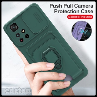 Silicone Case For Xiaomi Poco M4 Pro 5G M3 X3 X4 NFC Slide Camera Shockproof Bracket Card Wallet Cover Coque