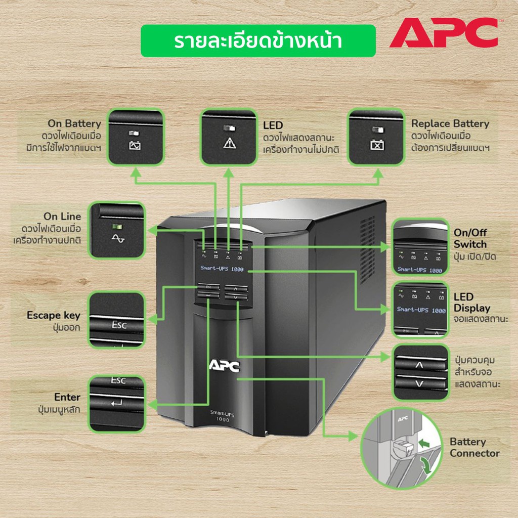 apc-smart-easy-ups-smt1000ic-1000va-700watt-ups-for-sever-มี-smartconnect-ตรวจสอบสถานะผ่านมือถือ-ใส่networkcard-ได้