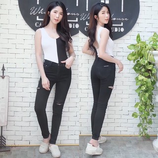 ภาพขนาดย่อของภาพหน้าปกสินค้าCc jeans 143 กางเกงยีนส์ผู้หญิง เอวสูง ทรงเดฟยืด สีดำ ยีนส์ขาด กางเกงใส่ทำงาน จากร้าน aidesing บน Shopee