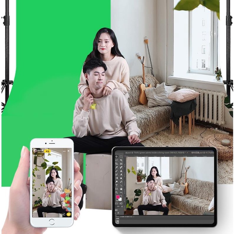 กรีนสกรีน-green-screen-ผ้าเขียว-สตูดิโอ-พื้นหลังถ่ายรูป-ฉากสีเขียว-3-2-m-ชุดขาตั้งฉากรองรับฉากหลังแบบปรับได้-ผ้าคอต-100