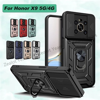 เคสโทรศัพท์มือถือ กันกระแทก ป้องกันเลนส์กล้อง พร้อมสไลด์ขาตั้ง สําหรับ Honor X9 5G X 9 4G HonorX9