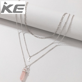 Middle East Love Moon MultiHexagonal Column Pink Crystal Moon Pendant Necklace Necklace for g