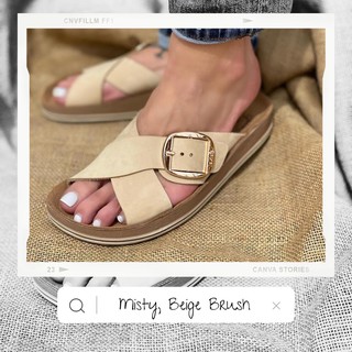 Fantasy Sandals รองเท้าแตะ หนังแท้ รองเท้าแฟชั่น พื้นยืดหยุ่น​ Unisex รุ่น Misty Beige Brush