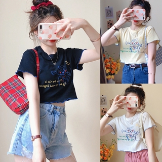เสื้อครอปท็อป แขนสั้น พิมพ์ลาย แฟชั่นฤดูร้อน สําหรับผู้หญิง