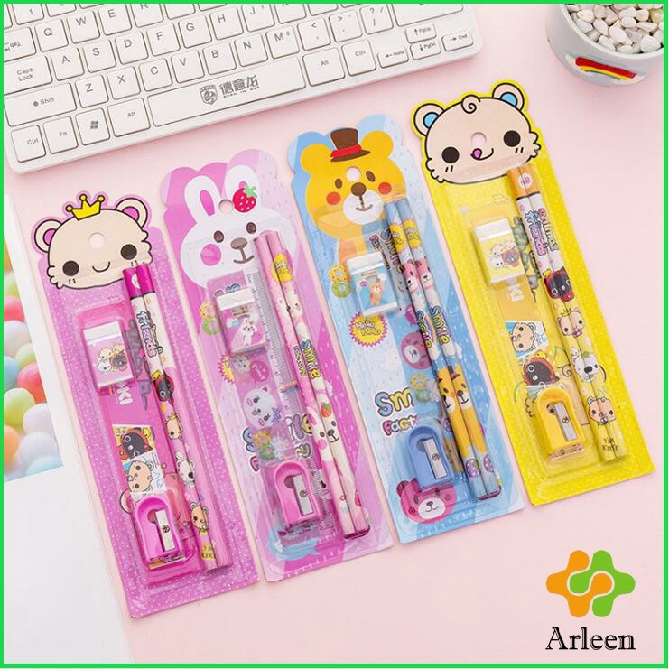 arleen-เครื่องเขียนราคาถู-ชุดเครื่องเขียนดินสอลายการ์ตูนน่ารัก-4-ชิ้น-เครื่องเขียนราคาถู-cartoon-stationery-set