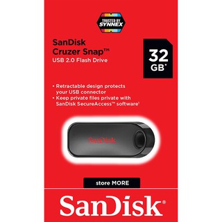 สินค้า SanDisk Flash Drive Cruzer Snap USB 2.0 32GB (SDCZ62_032G_G35) แฟลชไดร์ฟ เมมโมรี่ การ์ด แซนดิส โดย Synnex รับประกัน 5ปี