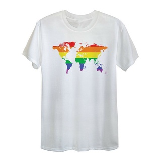 เสื้อยืดcalandfashionGay Tops Tee T Shirt World Pride Men Unisex  Fitted LGBT Lesbian Rainbow Parade Gift Cal Plus Size