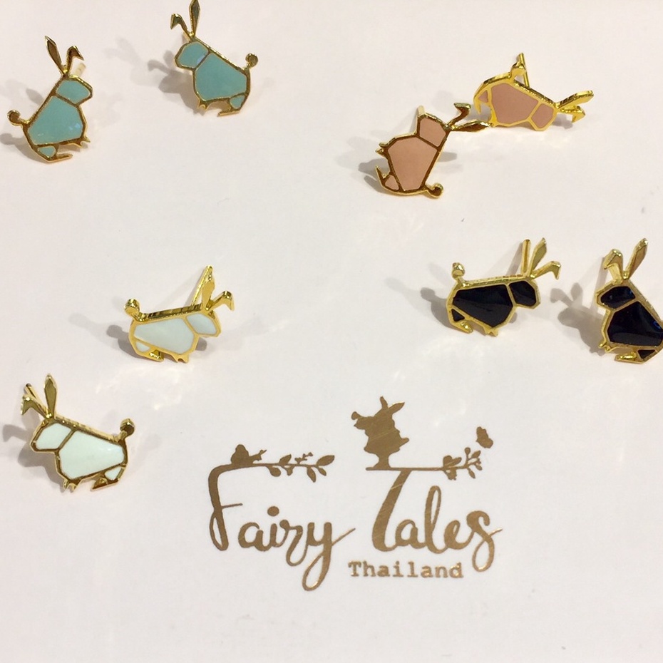 fairy-tales-wonderland-earrings-ต่างหูรูปกระต่าย-ออริกามิ-สไตล์เกาหลี-ต่างหูสัตว์น่ารัก-มี4สีให้เลือก-พร้อมส่ง