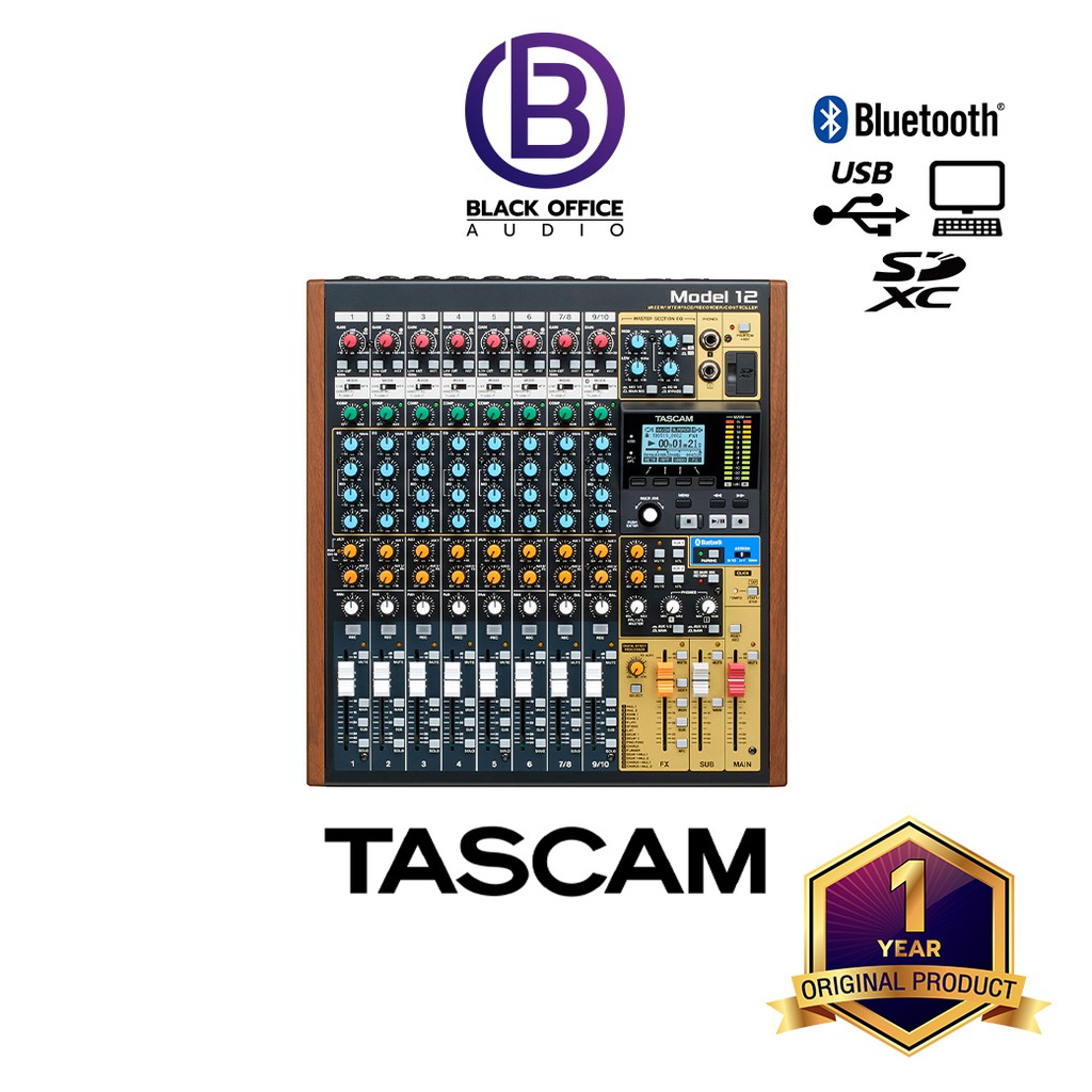 tascam-model-12-มิกเซอร์คุณภาพสูง-อัดเสียง-บันทึกเสียง-ไลฟ์ตรีม-mixer-usb-audio-interface-blackofficeaudio