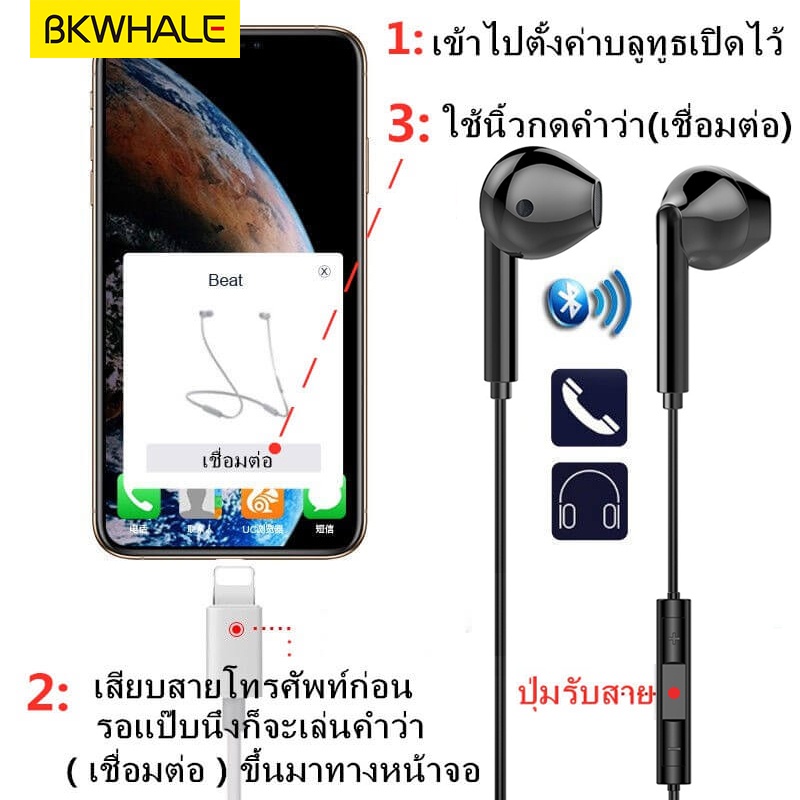 ภาพหน้าปกสินค้าBKWHALE P12 หูฟัง ชนิดใส่ในหู พร้อมไมโครโฟนในตัว สำหรับ i-phon 6 7 8 X XS XR Max 11 Pro Max 12 Pro Max จากร้าน xiaoheixia.th บน Shopee