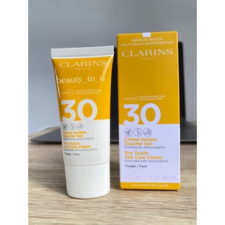 Clarins Dry Touch Sun Care Cream For Face SPF 30 UVB UVA ขนาดทดลอง 30ml. ครีมกันแดด สำหรับผิวหน้า