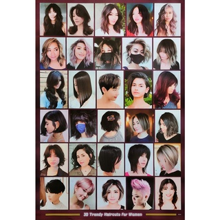 โปสเตอร์ ทรงผมผู้หญิง Womens Hairstyles Poster 24”x35” Inch Fashion Barber Beauty Salon Hairdresser v8