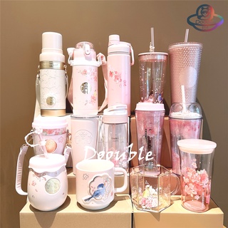 【พร้อมส่ง】Starbucks China 2022 แก้วกระติกน้ําร้อนเซรามิก ลายดอกซากุระ พร้อมหลอดดูด