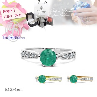 Finejewelthai-แหวนมรกต-แหวนเพชรCZ-แหวนเงินแท้-พลอยประจำเดือนเกิด-Emerald-Silver-Ring-Birthstone-R1291em