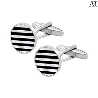 ANGELINO RUFOLO Cufflink(คัฟลิงค์) ดีไซน์ Stripes Circle กระดุมข้อมือคัฟลิ้งโรเดียมคุณภาพเยี่ยม สีเงิน,สีขาว,สีดำ