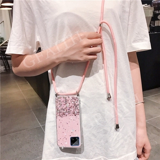 เคส Samsung Galaxy A12 5G A02s Casing New Style Lanyard Bling Glitter Sequins Transparent Cover With Shoulder Strap Soft Case SamsungA12 GalaxyA02s