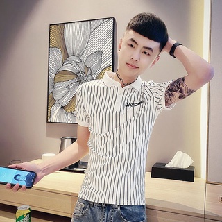✟✇ฤดูร้อนอังกฤษ slim-fit เสื้อยืดลายแฟชั่นลำลองแขนสั้นผู้ชายเสื้อโปโลผู้ชายอินเทรนด์เสื้อสีแดง