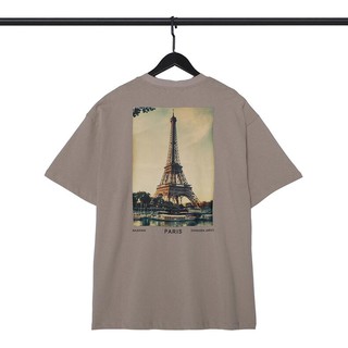 Fog ใหม่เสื้อยืดลําลองสําหรับสตรีผ้าฝ้ายแขนสั้นคอกลมพิมพ์ลาย Eiffel Tower ทรงหลวม