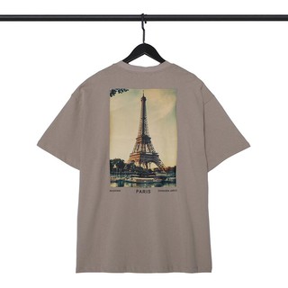 Fog ใหม่เสื้อยืดลําลองสําหรับสตรีผ้าฝ้ายแขนสั้นคอกลมพิมพ์ลาย Eiffel Tower ทรงหลวม