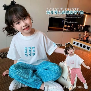 ใหม่ ชุดเสื้อยืดแขนสั้น และกางเกงกันยุง ลายการ์ตูน สําหรับเด็กผู้หญิง 2022 2 ชิ้น