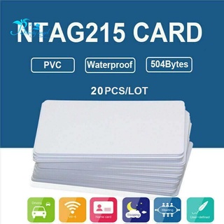 การ์ดเปล่า NFC สีขาว สําหรับแท็ก PVC NTAG215 กันน้ํา 504 ไบต์ 20 ชิ้น