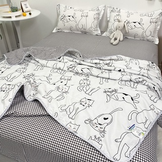 ผ้าปูที่นอน ชุดผ้าปูที่นอน 3.5/5/6ฟุต ผ้าคลุมเตียง หอพักนักเรียนผ้าห่มเครื่องปรับอากาศสามชิ้นชุดสี่ชิ้น