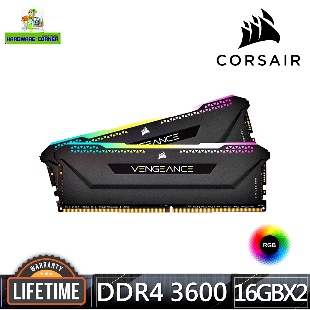 ภาพหน้าปกสินค้า32GB (16GBx2) DDR4/3600 RAM PC (แรมพีซี) CORSAIR VENGEANCE PRO SL RGB (CMH32GX4M2D3600C18) จากร้าน hardware_corner บน Shopee