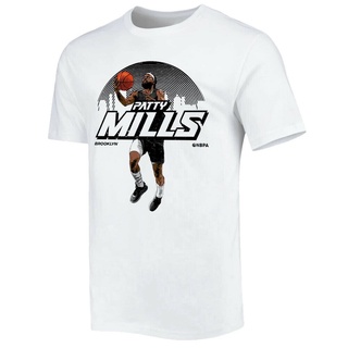 เสื้อยืดผ้าฝ้ายพิมพ์ลายขายดี เสื้อยืด พิมพ์ลาย Patty Mills Brooklyn Nets 500 Level Nba Skyline สําหรับผู้ชาย