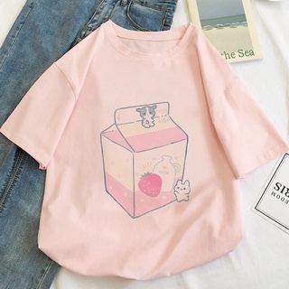 เสื้อยืดแฟชั่นสตรีพิมพ์ลายกราฟฟิค Japan Strawberry Juice