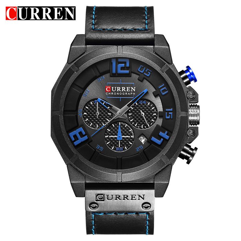 CURREN Fashion Brand Chronograph Sports Men Watches Military Analog Quartz Wrist Watches Genuine Leather Strap Male Cloc