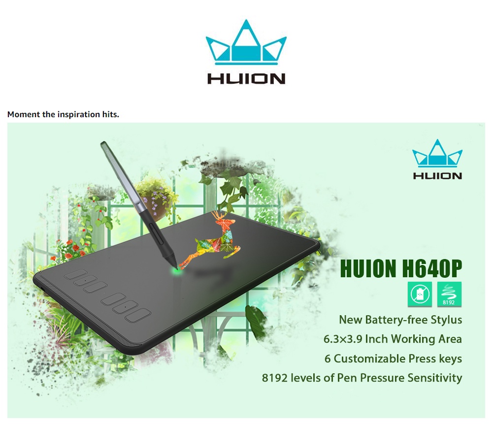 Huion Inspiron H640P แท็บเล็ตวาดภาพกราฟิก สไตลัส ไร้แบตเตอรี่ | Shopee ...
