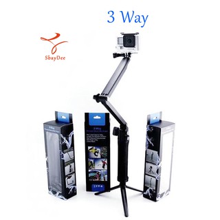 สินค้า 3 Way ไม้เซลฟี่พับได้ ขาตั้ง3ขาในตัว สำหรับโทรศัพท์ และ กล้อง 3 Way Selfie Monopod GoPro 11/10/9/8/7/6/5/4/3 SJCam YI
