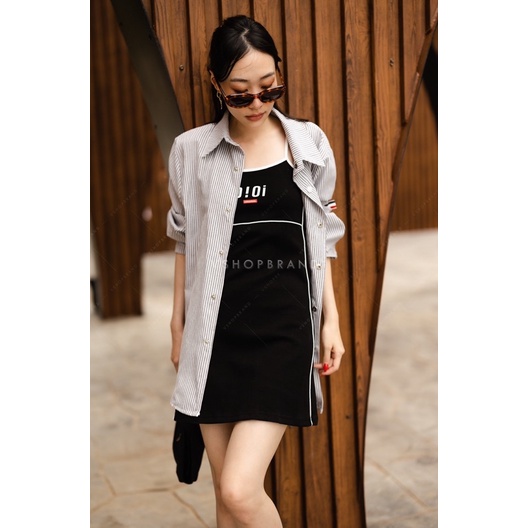 code-8606-set-เดรสสายเดี่ยว-เชิ๊ตลายริ้ว-งานป้าย-vshopbrand
