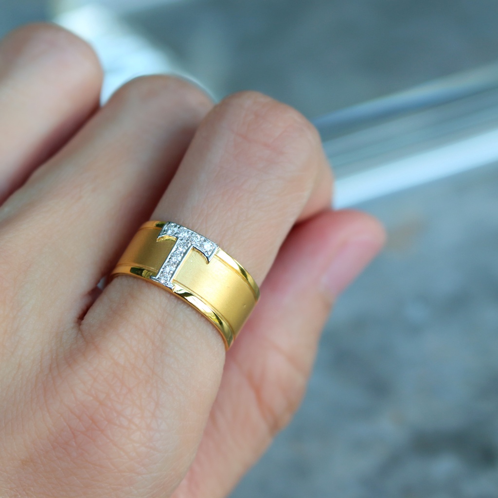 แหวนทองแท้-หลุดจำนำ-size-55-แหวนตัวอักษร-t-ฝังเพชร-ทองคำ18k