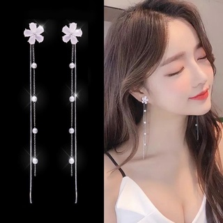 ภาพหน้าปกสินค้า925 เงินเข็ม rhinestone ดอกไม้พู่สุทธิสีแดงหญิงยาวอารมณ์เกาหลีต่างหูมุกทงแดมุนยอดนิยม earrings ที่เกี่ยวข้อง
