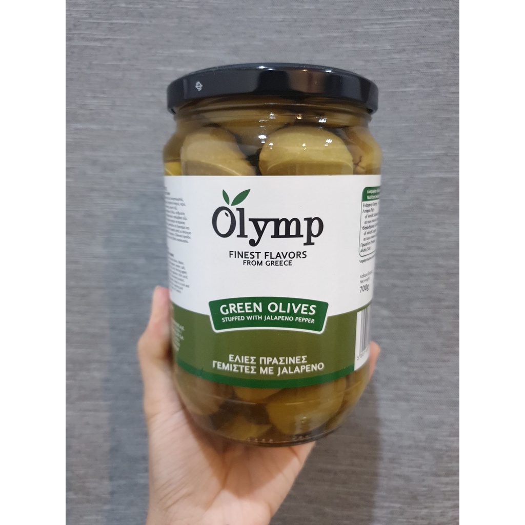 พร้อมส่ง-โอลิม-มะกอกเขียว-สอดไส้พริกจาลาพีโน-ขนาด-700-กรัม-olymp-green-olives